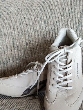 U.S. Polo Assn. Women's Beige and White Lace-Up Casual Sneakers, Size 8.5